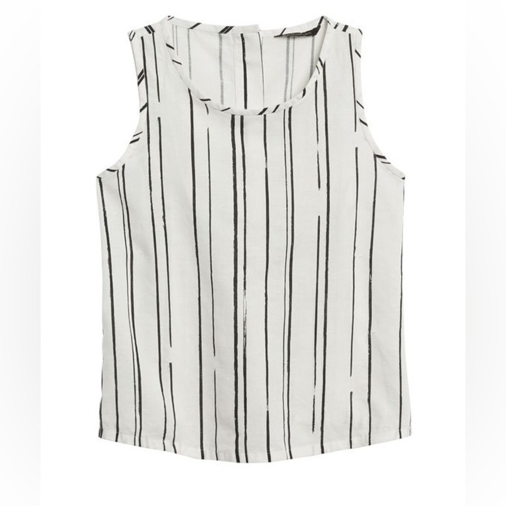 Banana Republic cropped shell, white & black stripe, size XL, linen-cotton blend